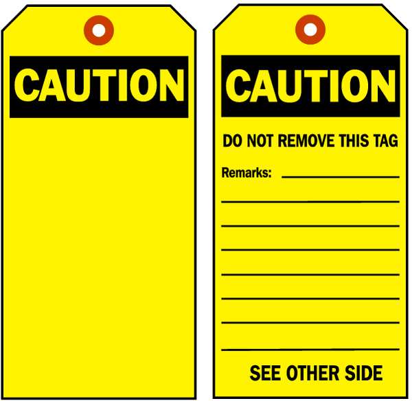 Caut Tag, 7 x 4 In, Bk/Yel, 3/8 In, PK10