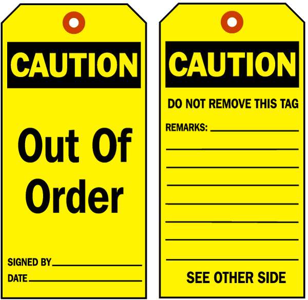 Caut Tag, 7 x 4 In, Bk/Yel, Hd Polyest, PK10