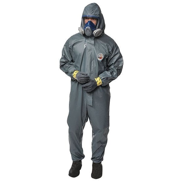 Hooded Chemical Resistant Coveralls, Gray, Zipper