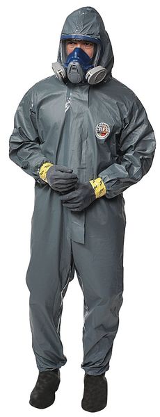 Collared Chemical Resistant Coveralls, Gray, Zipper