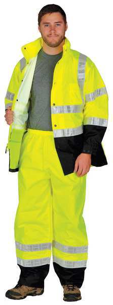 2-Piece Rainsuit with Hood, Jacket/Pant, Storm Stopper Pro, Class 3, Hi-Vis Lime, Size Small/Medium