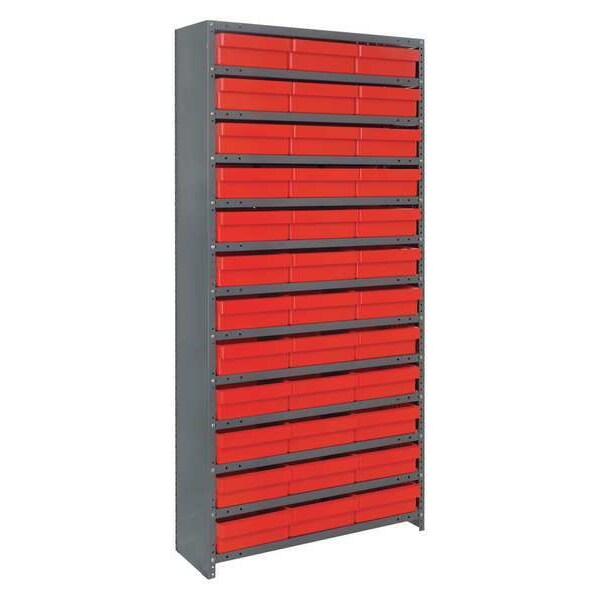 Steel Enclosed Bin Shelving, 36 in W x 75 in H x 12 in D, 13 Shelves, Red