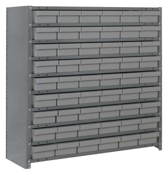 Steel Enclosed Bin Shelving, 36 in W x 39 in H x 12 in D, 10 Shelves, Gray