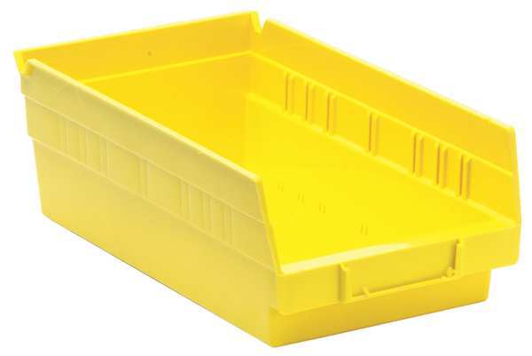 Shelf Storage Bin, Yellow, Polypropylene, 11 5/8 in L x 6 5/8 in W x 4 in H, 50 lb Load Capacity
