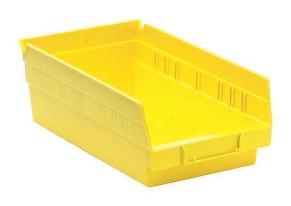 Shelf Storage Bin, Yellow, Polypropylene, 11 5/8 in L x 6 5/8 in W x 4 in H, 50 lb Load Capacity