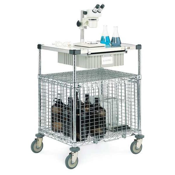 Corrosion-Resistant Wire Security Cart with Solid Top Shelf 600 lb Capacity, 24 in W x 30 in L x