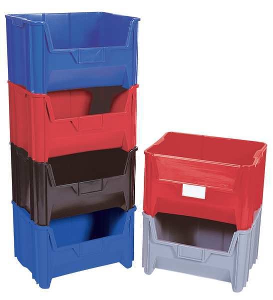 Storage Bin, Black, Polypropylene/Polyethylene, 15 1/4 in L x 19 7/8 in W x 12 1/2 in H