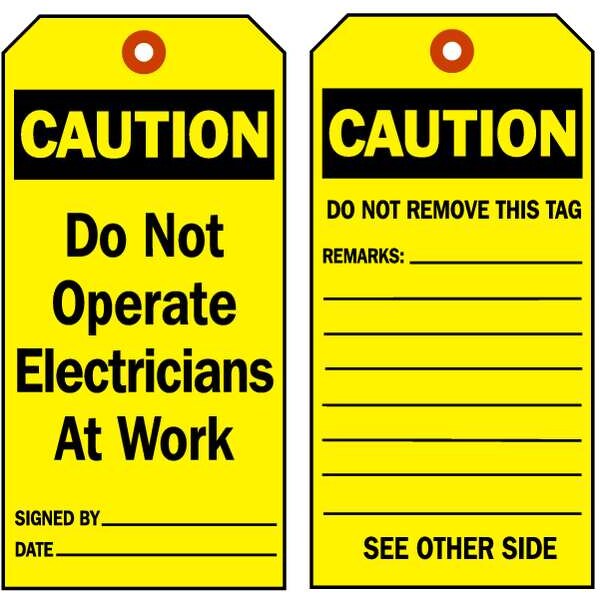 Caut Tag, 5-3/4 x 3 In, Bk/Yel, 3/8 In, PK10