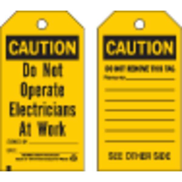 Caut Tag, 5-3/4 x 3 In, Bk/Yel, 3/8 In, PK10