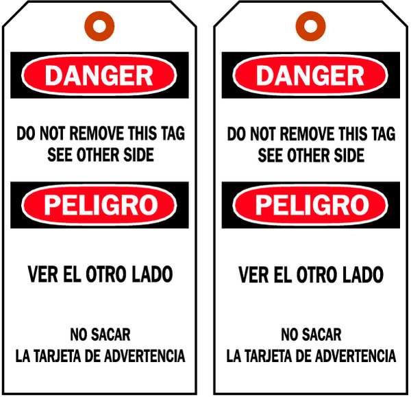 Danger Bilingual Tag, 7 x 4 In, PK100