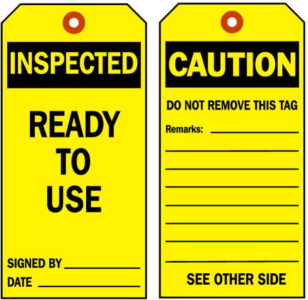 Inspected Tag, 7 x 4 In, Bk/Yel, PK100
