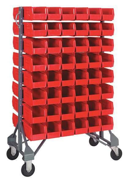 Steel Mobile Bin Rail Floor Rack, 20 in W x 36 in D x 53 in H, Red