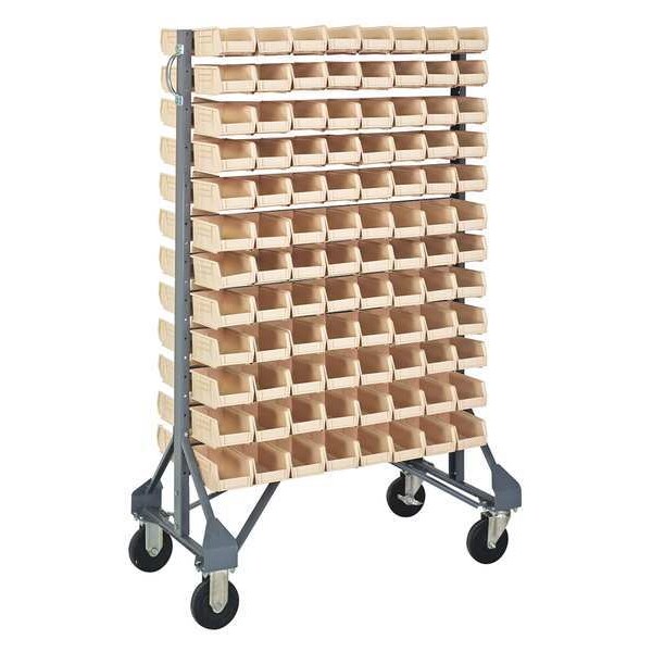 Steel Mobile Bin Rail Floor Rack, 20 in W x 36 in D x 53 in H, Ivory