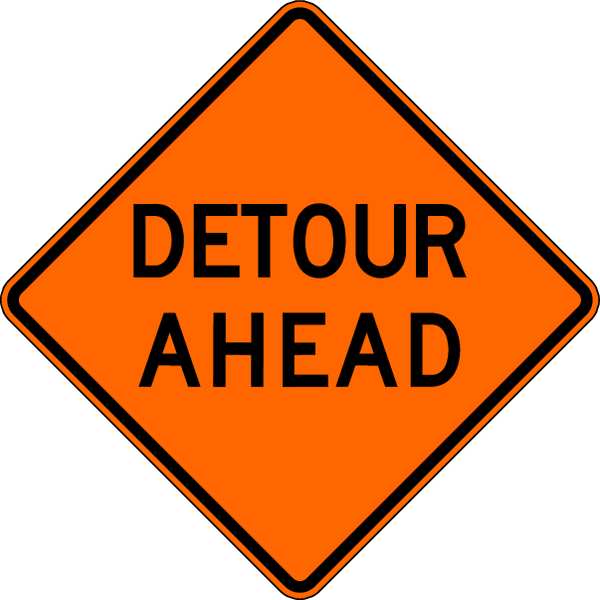 Detour Ahead Traffic Sign, 30 in Height, 30 in Width, Aluminum, Diamond, English