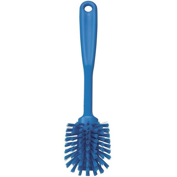 2 25/64 in W Dish Brush, Medium, 8 in L Handle, 3 1/8 in L Brush, Blue, Plastic, 10 1/2 in L Overall