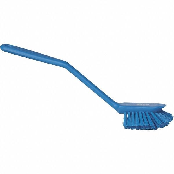 2 25/64 in W Dish Brush, Medium, 8 in L Handle, 3 1/8 in L Brush, Blue, Plastic, 10 1/2 in L Overall