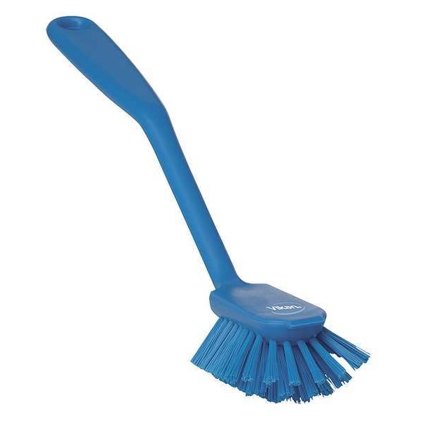 2 25/64 in W Dish Brush, Medium, 8 in L Handle, 3 1/8 in L Brush, Blue, Plastic, 10 1/2 in L Overall