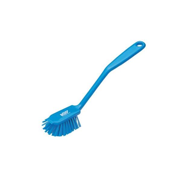 2 25/64 in W Dish Brush, Medium, 8 in L Handle, 3 1/8 in L Brush, Blue, Plastic, 10 1/2 in L Overall