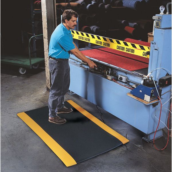 Antifatigue Mat, Black, 4 ft. L x 3 ft. W, PVC, Corrugated Surface Pattern, 1/2