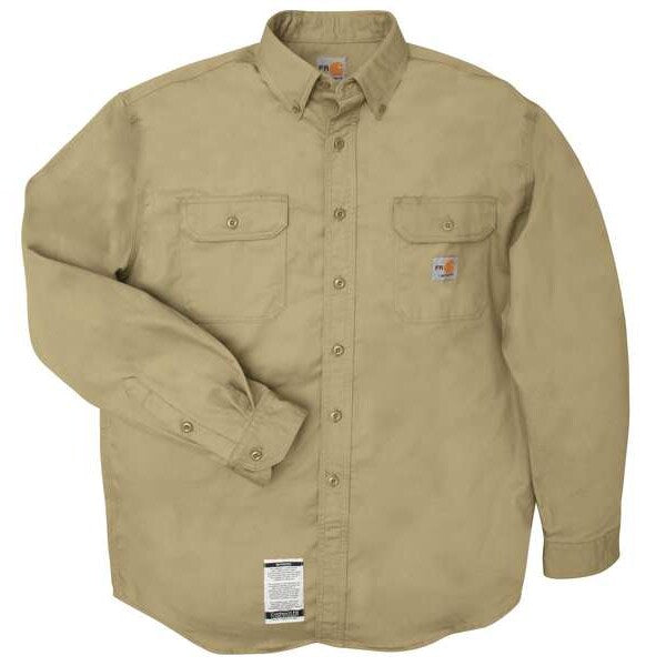 Carhartt Flame Resistant Collared Shirt, Khaki, Cotton/Nylon, M