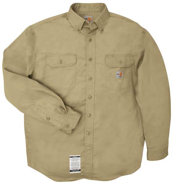 Carhartt Flame Resistant Collared Shirt, Khaki, Cotton/Nylon, 3XL