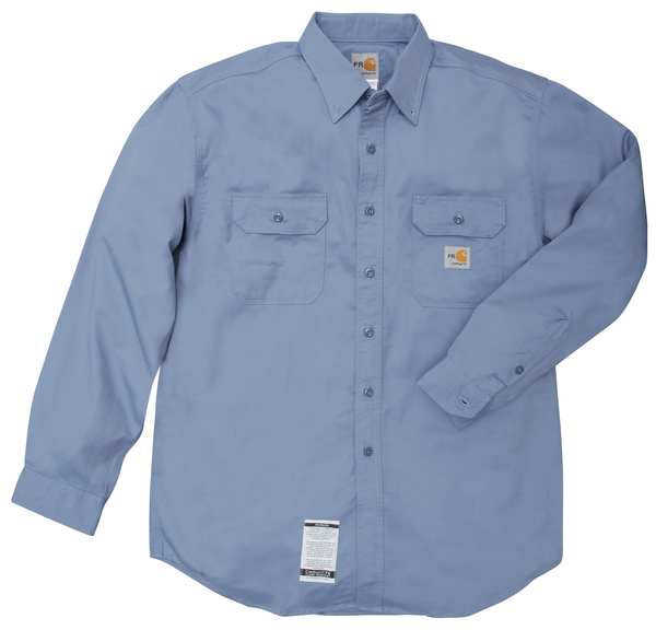 Carhartt Flame Resistant Collared Shirt, Blue, Cotton/Nylon, 2XL