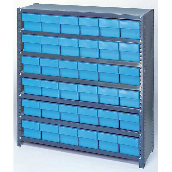 Steel Enclosed Bin Shelving, 36 in W x 39 in H x 12 in D, 7 Shelves, Yellow