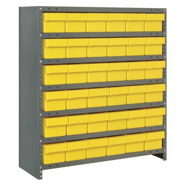 Steel Enclosed Bin Shelving, 36 in W x 39 in H x 12 in D, 7 Shelves, Yellow