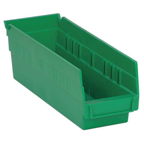 Shelf Storage Bin, Green, Polypropylene, 11 5/8 in L x 4 1/8 in W x 4 in H, 50 lb Load Capacity