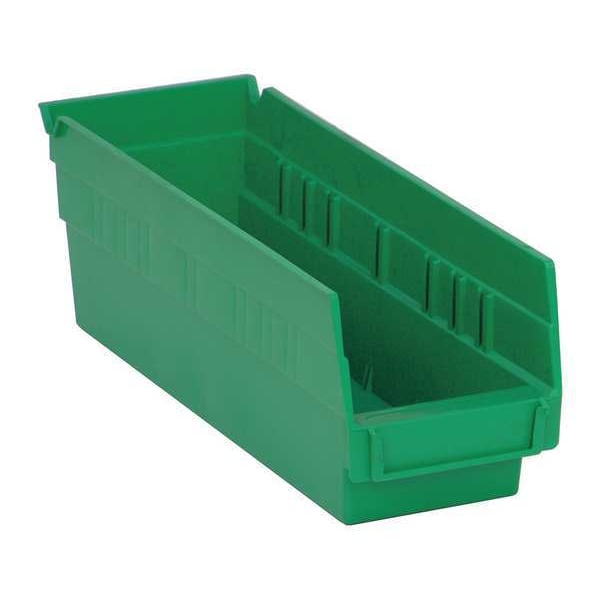 Shelf Storage Bin, Green, Polypropylene, 11 5/8 in L x 4 1/8 in W x 4 in H, 50 lb Load Capacity