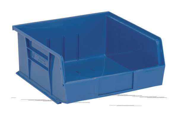 Hang & Stack Storage Bin, Blue, Polypropylene, 10 7/8 in L x 11 in W x 5 in H, 50 lb Load Capacity