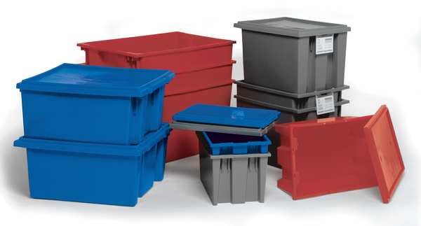 Stack & Nest Container, Blue, Polyethylene, 19 1/2 in L, 15 1/2 in W, 13 in H