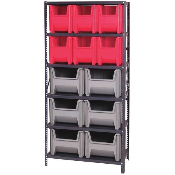 Steel Bin Shelving, 36 in W x 75 in H x 18 in D, 6 Shelves, Blue