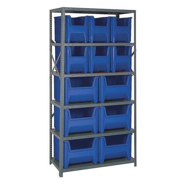 Steel Bin Shelving, 36 in W x 75 in H x 18 in D, 6 Shelves, Blue