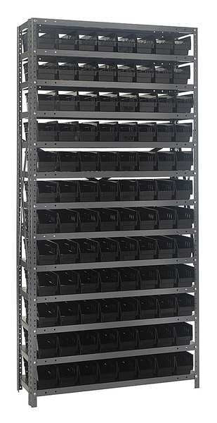 Steel Bin Shelving, 36 in W x 75 in H x 12 in D, 13 Shelves, Black