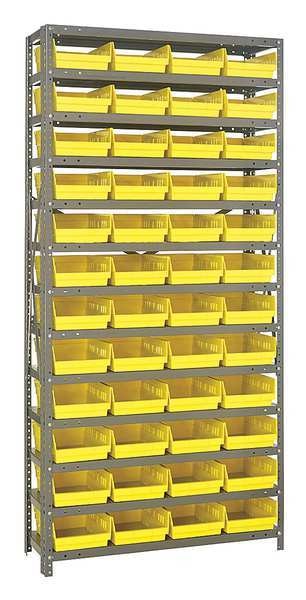 Steel Bin Shelving, 36 in W x 75 in H x 12 in D, 13 Shelves, Yellow