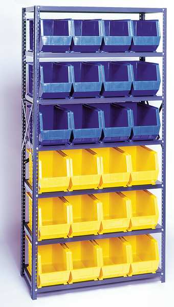 Steel Bin Shelving, 36 in W x 75 in H x 18 in D, 7 Shelves, Black