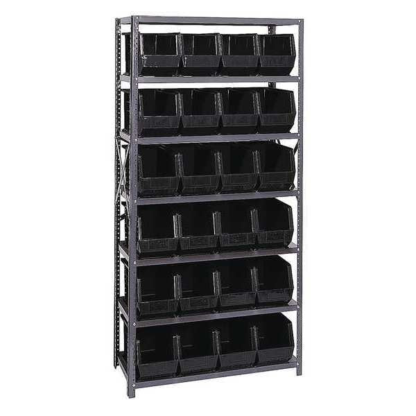 Steel Bin Shelving, 36 in W x 75 in H x 18 in D, 7 Shelves, Black