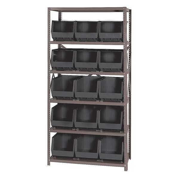 Steel Bin Shelving, 36 in W x 75 in H x 18 in D, 6 Shelves, Black