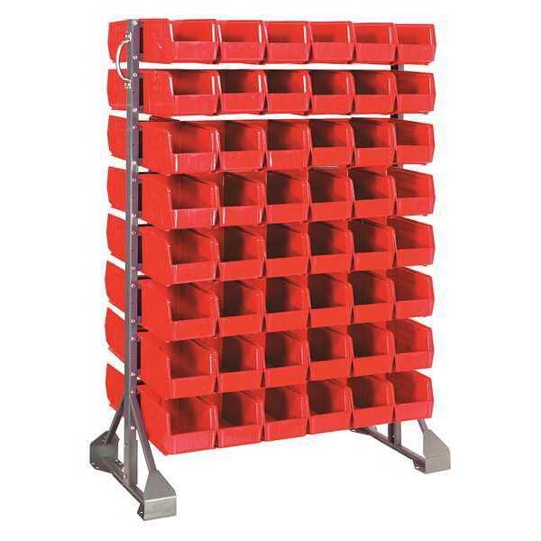Steel Bin Rail Floor Rack, 36 in W x 20 in D x 54 in H, Red