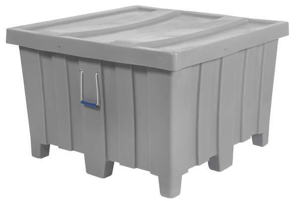 Gray Ribbed Wall Container, Plastic, 44 in L, 44 in W, 29 1/2 in H, 23 cu ft Volume Capacity
