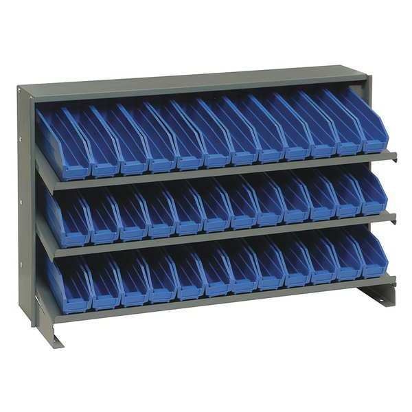 Steel Bench Pick Rack, 36 in W x 21 in H x 12 in D, 3 Shelves, Blue