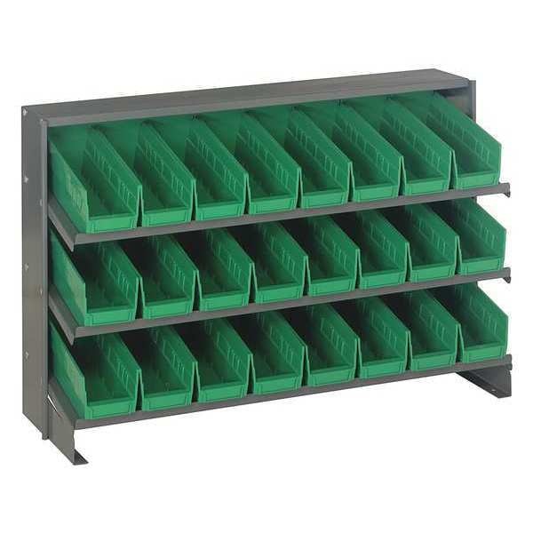 Steel Bench Pick Rack, 36 in W x 21 in H x 12 in D, 3 Shelves, Green