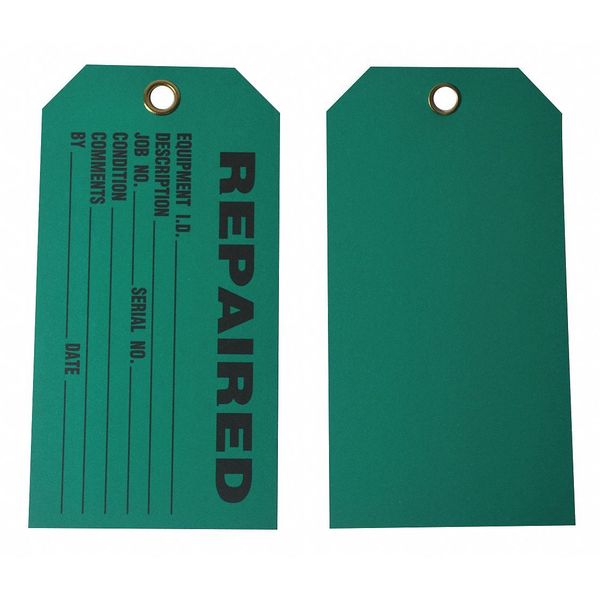 Repaired Tag, 3 x 5-3/4 In, Bk/Grn, PK100