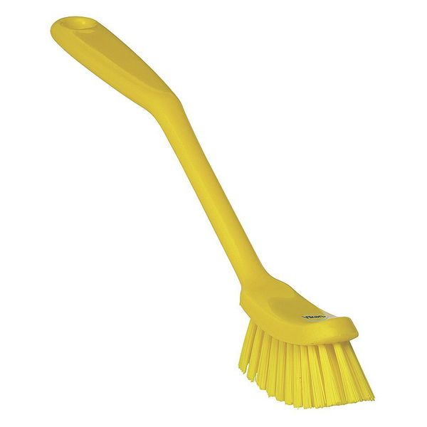 1 in W Scrub Brush, Medium, 8 3/16 in L Handle, 11 in L Brush, Yellow, Plastic, 11 in L Overall