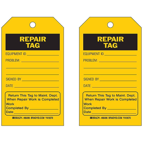 Rpr Tag, 7 x 4 In, Bk/Yel, Hd Polyest, PK10
