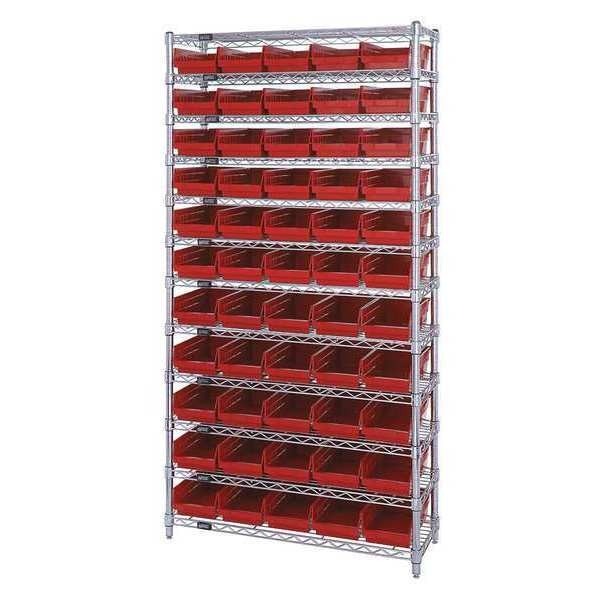 Steel Bin Shelving, 36 in W x 74 in H x 18 in D, 12 Shelves, Red