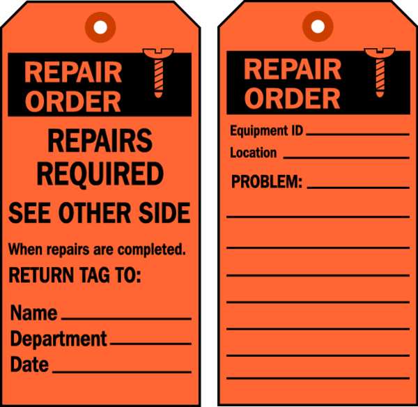 Repair Tag, 5 3/4 in Height, 3 in Width