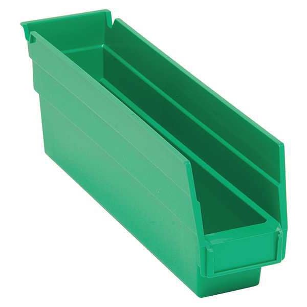 Shelf Storage Bin, Green, Polypropylene, 11 5/8 in L x 2 3/4 in W x 4 in H, 50 lb Load Capacity