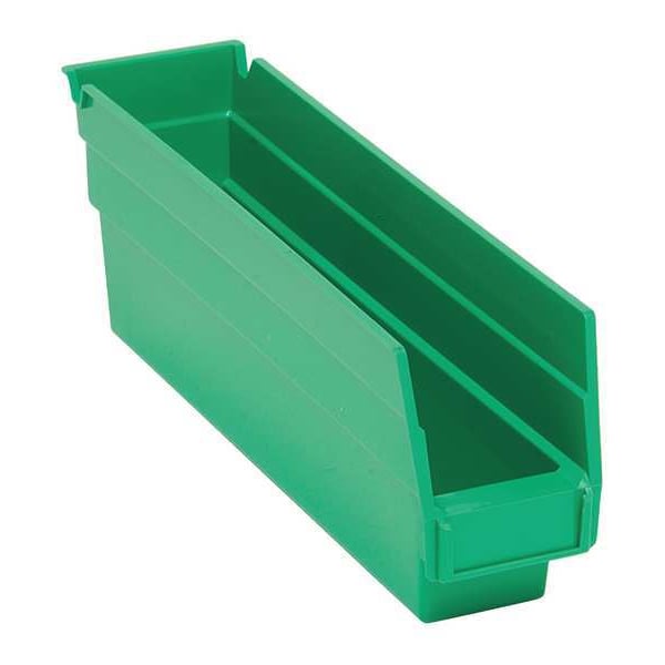 Shelf Storage Bin, Green, Polypropylene, 11 5/8 in L x 2 3/4 in W x 4 in H, 50 lb Load Capacity